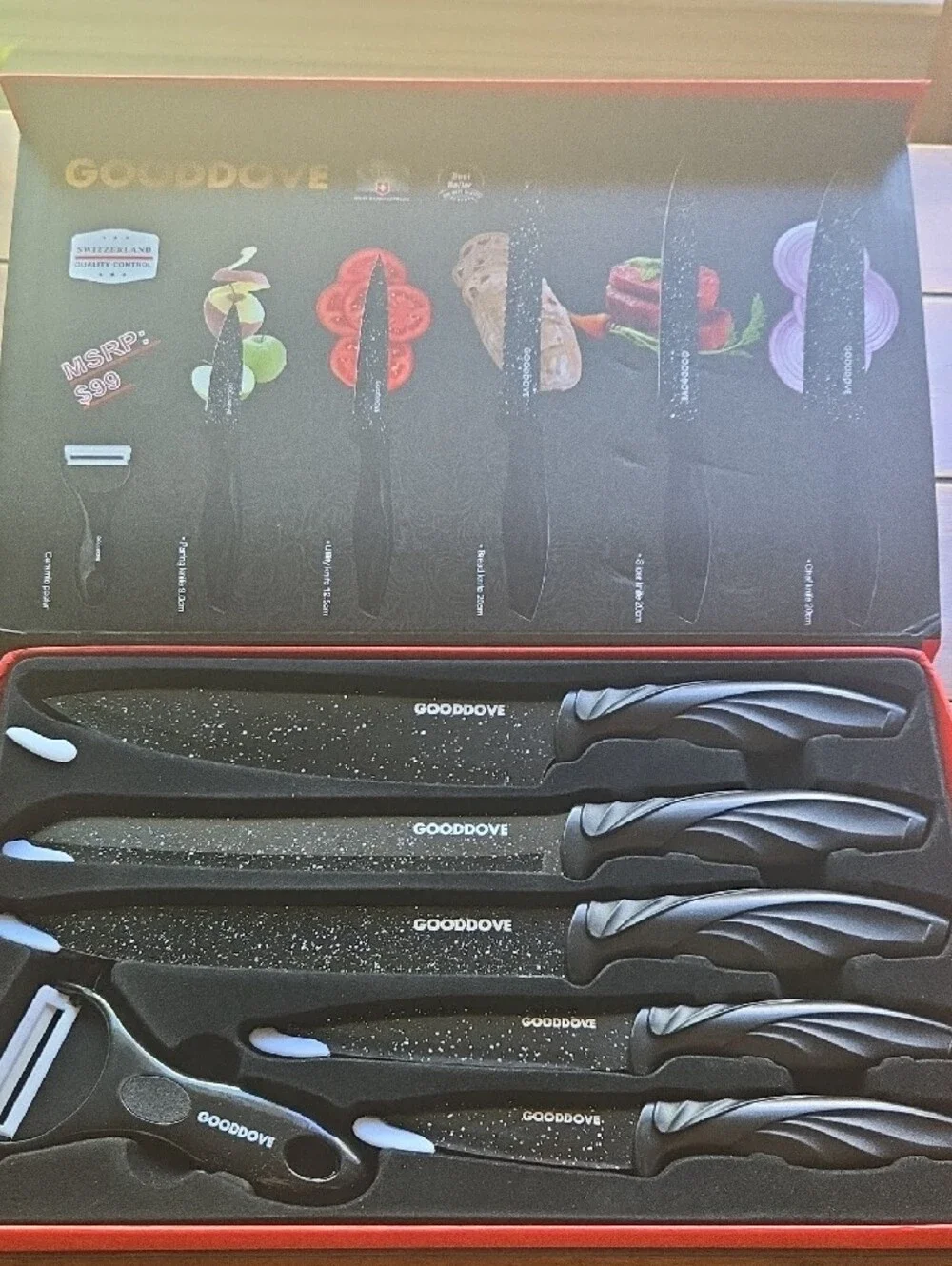 6-Piece Marble Coated Knife Set - Black